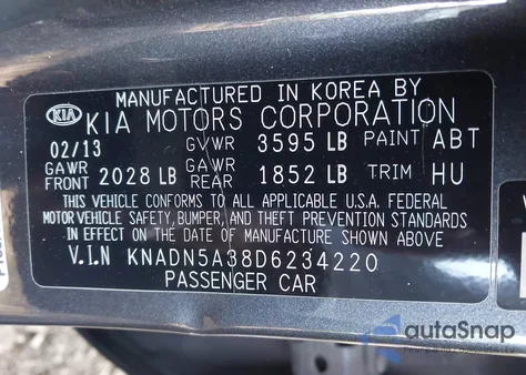 2013 Kia Rio Ex from USA, damaged, VIN KNADN5A38D6234220